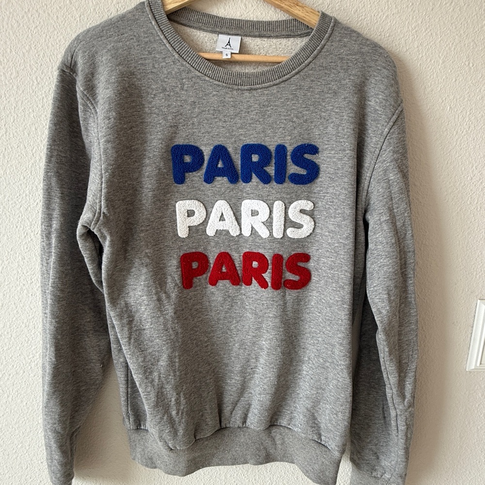 Gray Sweater with Paris Embroidery